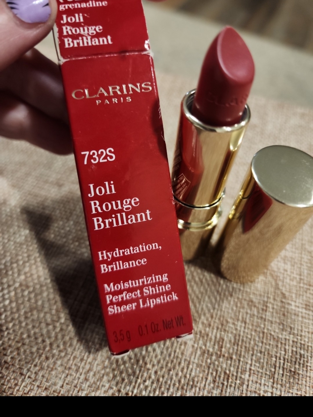 Clarins Joli Rouge Brillant 732S Grenadine - Deep Red Lipstick